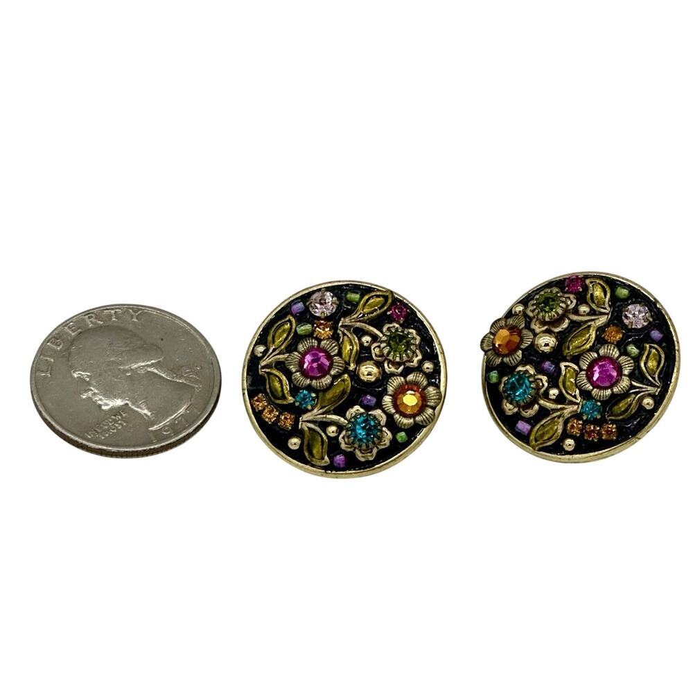 Michal Golan Handmade Midnight Garden Circle Earrings Swarovski Crystals Vtg - Picture 2 of 4
